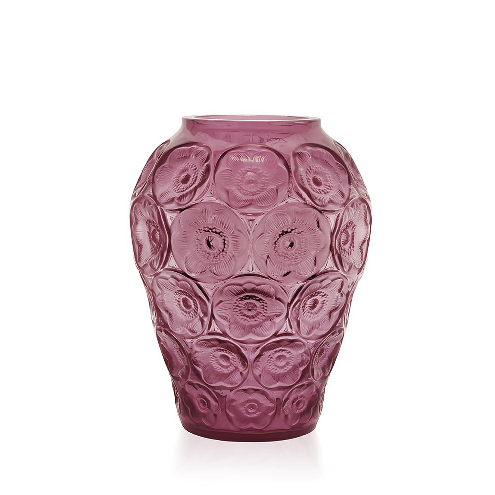 For Sale: Pink (Fuchsia) Anemones Vase in Crystal Glass by Lalique