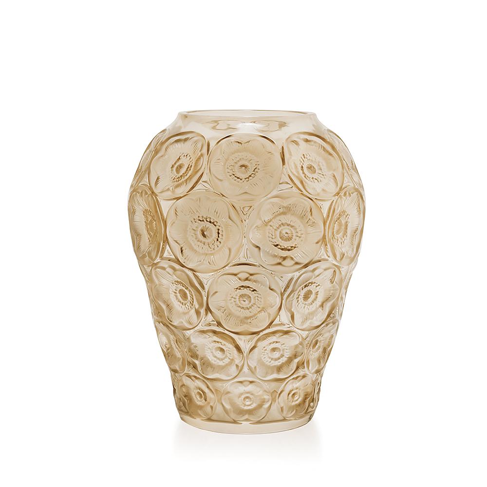 For Sale: Gold (Gold Luster) Anemones Vase in Crystal Glass by Lalique