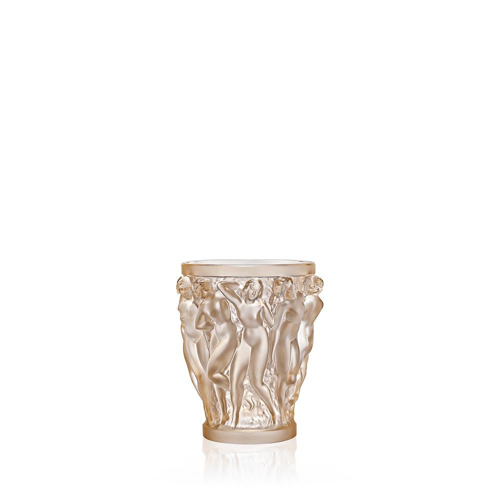 For Sale: Gold (Gold Luster) Small Bacchantes Vase in Crystal Glass by Lalique
