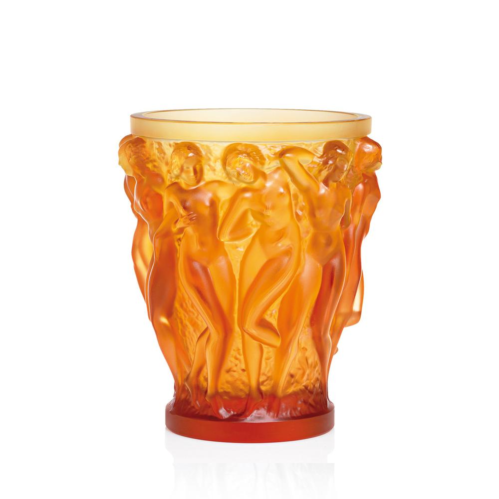 Orange (Amber) Bacchantes Vase in Crystal Glass by Lalique 2