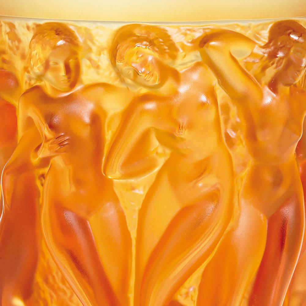 For Sale: Orange (Amber) Bacchantes Vase in Crystal Glass by Lalique 3