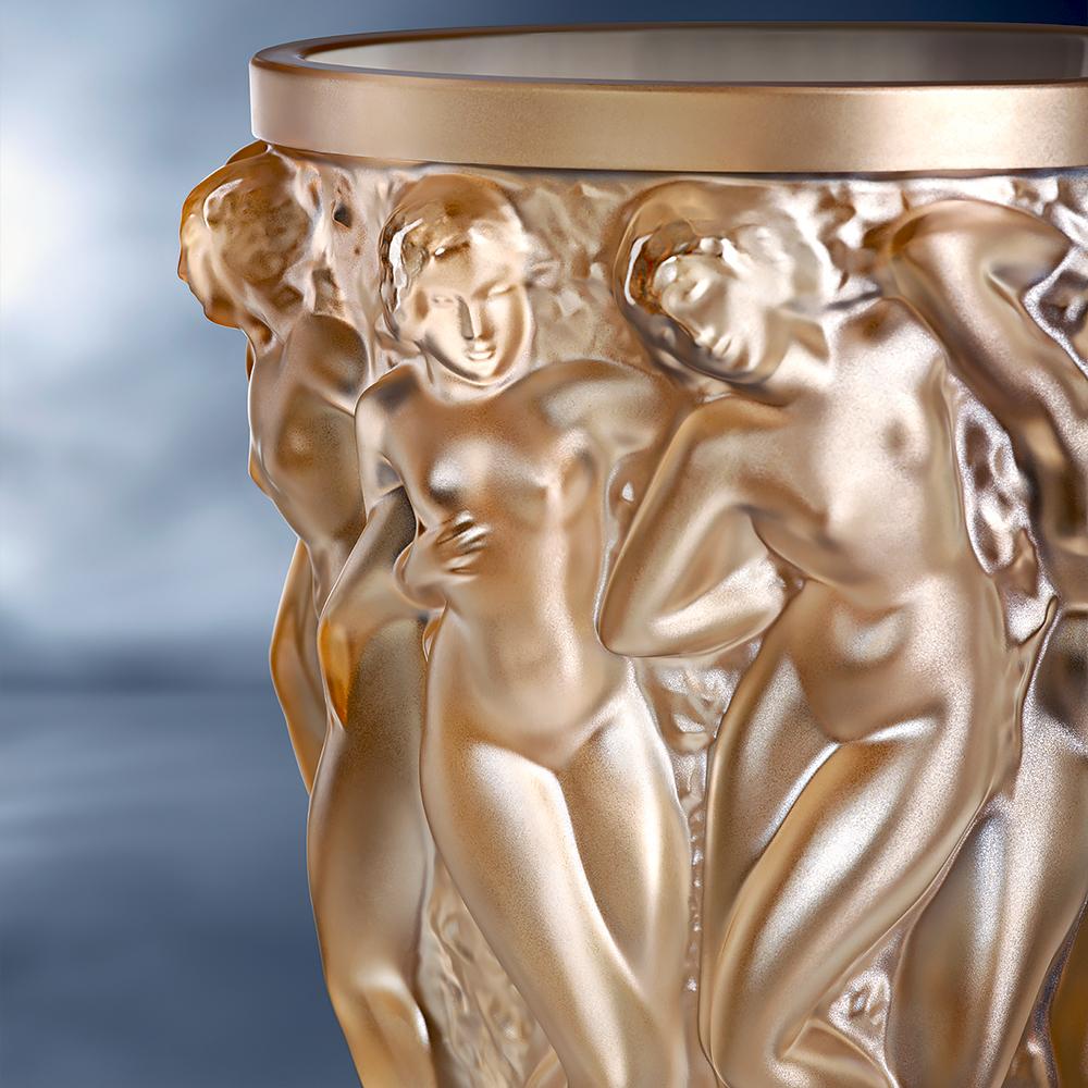 Gold (Gold Luster) Bacchantes Vase in Crystal Glass by Lalique 3