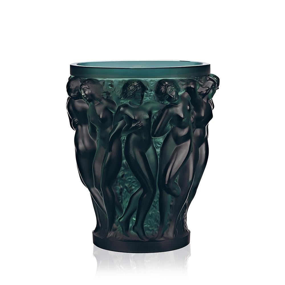 For Sale: Green (Intense Green) Bacchantes Vase in Crystal Glass by Lalique 2