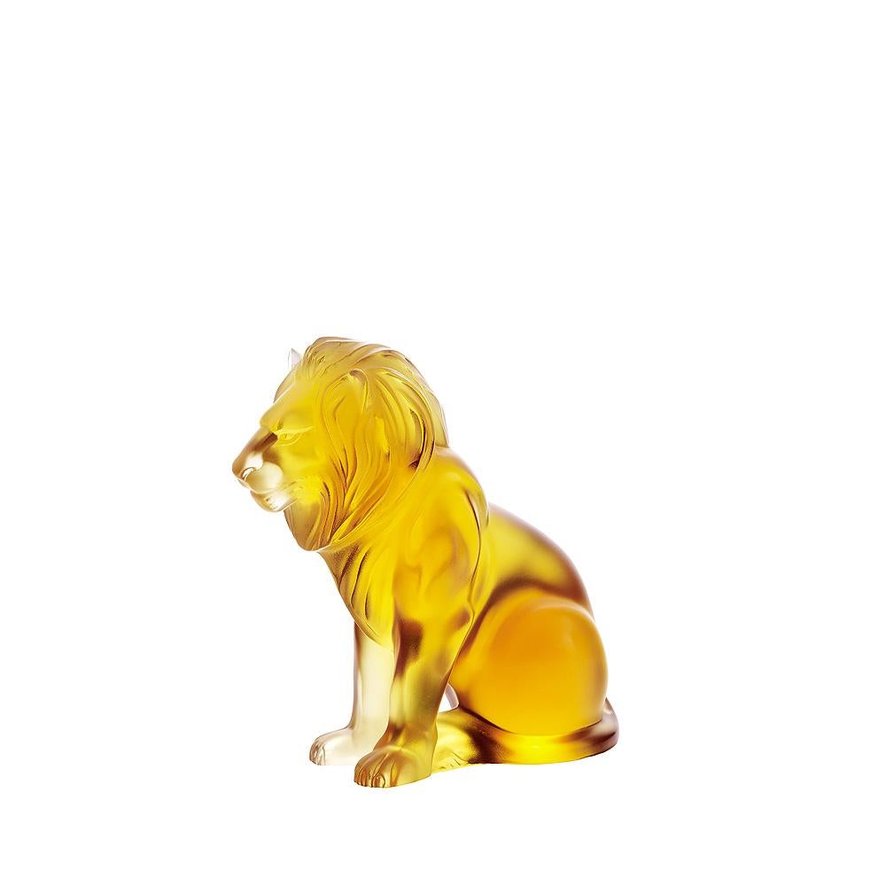 For Sale: Orange (Amber) Bamara Lion Sculpture in Crystal Glass by Lalique