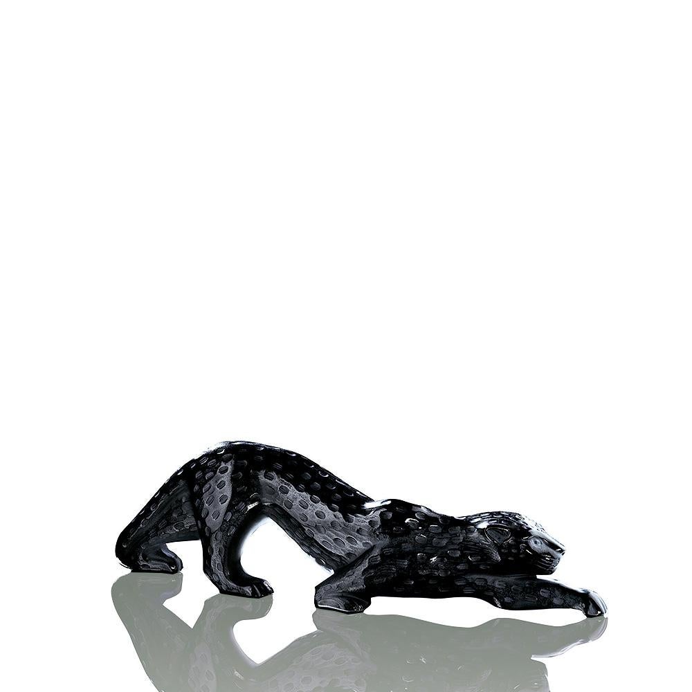 For Sale: Black Large Zeila Panther Sculpture in Crystal Glass by Lalique 2
