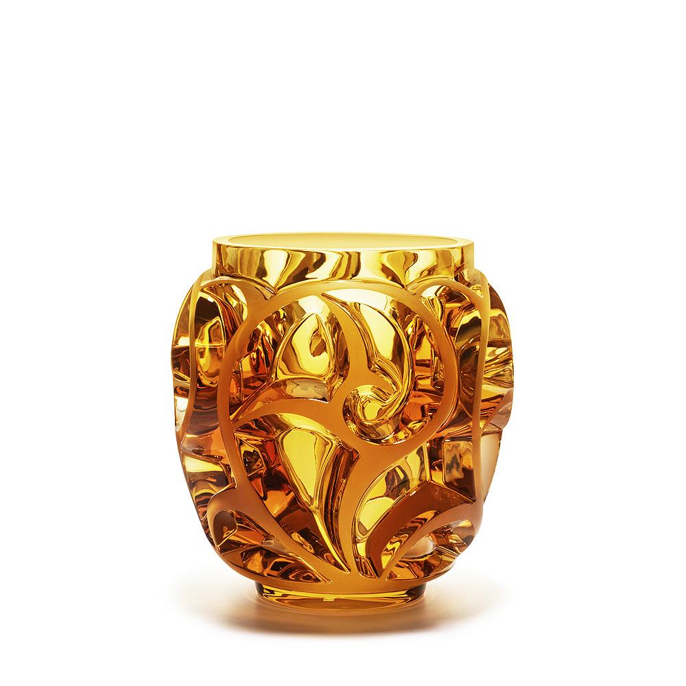For Sale: Orange (Amber) Tourbillons Vase in Crystal Glass by Lalique