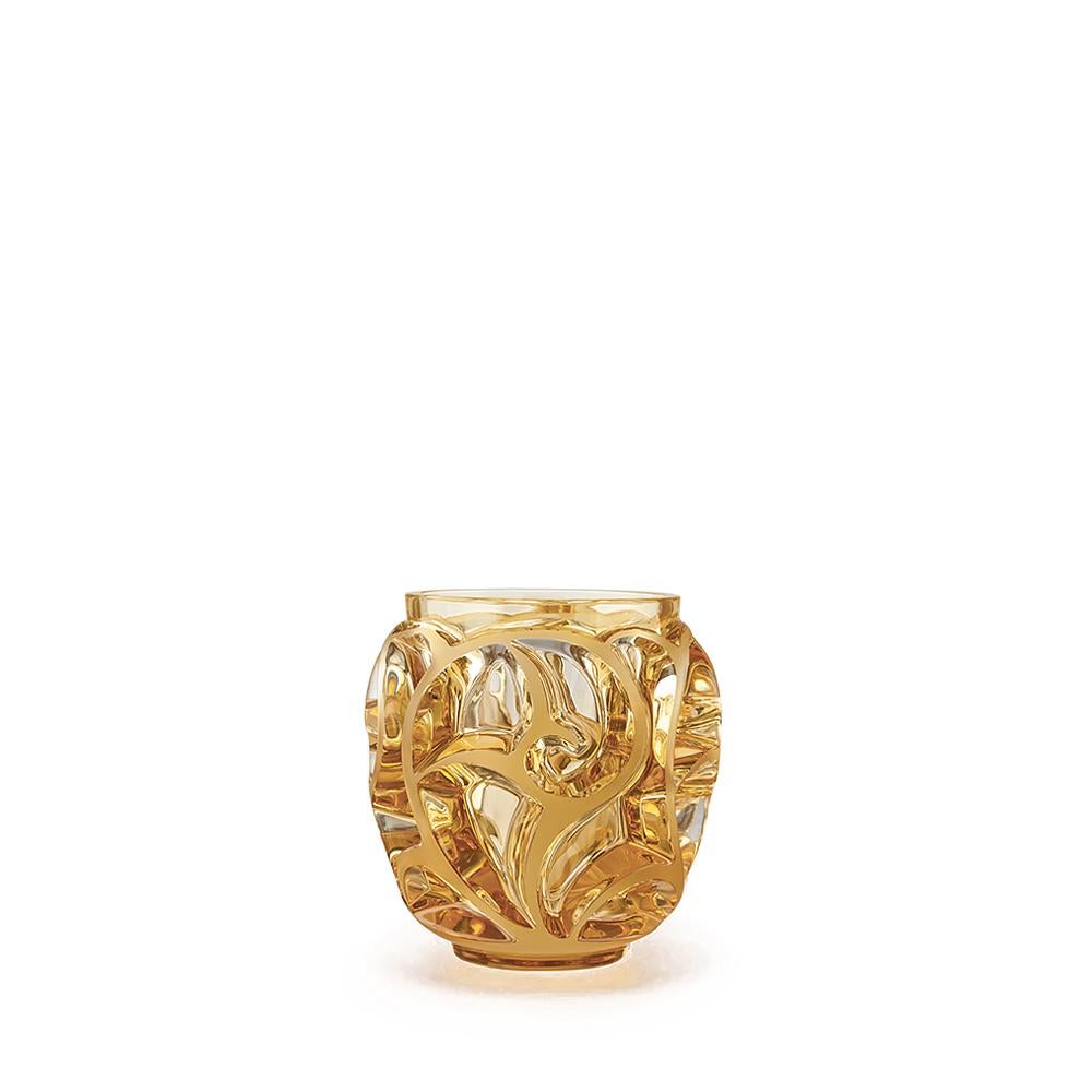 For Sale: Orange (Amber) Small Tourbillons Vase in Crystal Glass by Lalique