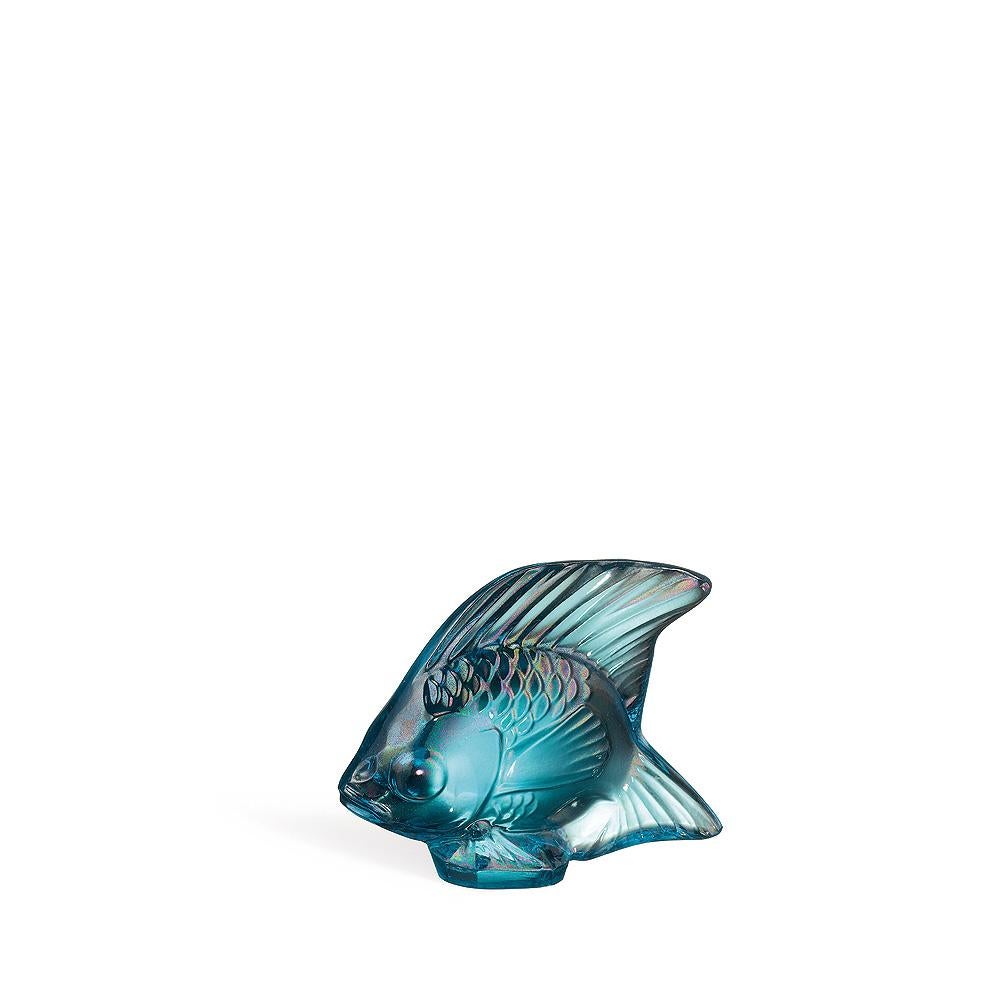 For Sale: Blue (Turquoise Luster) Fish Sculpture in Crystal Glass Luster by Lalique 2