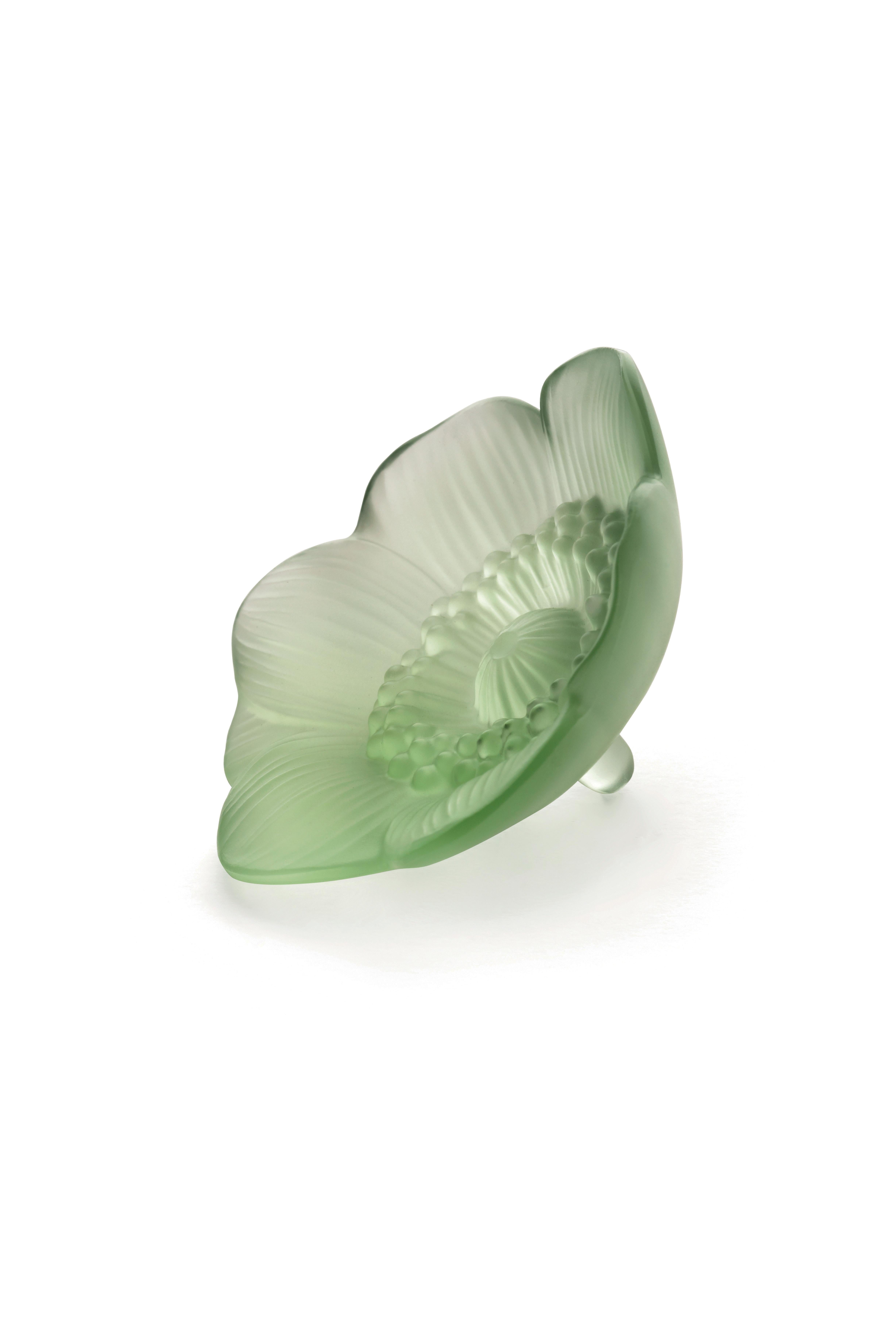 For Sale: Green (Lime Green) Small Anemone Flower Sculpture in Crystal Glass by Lalique