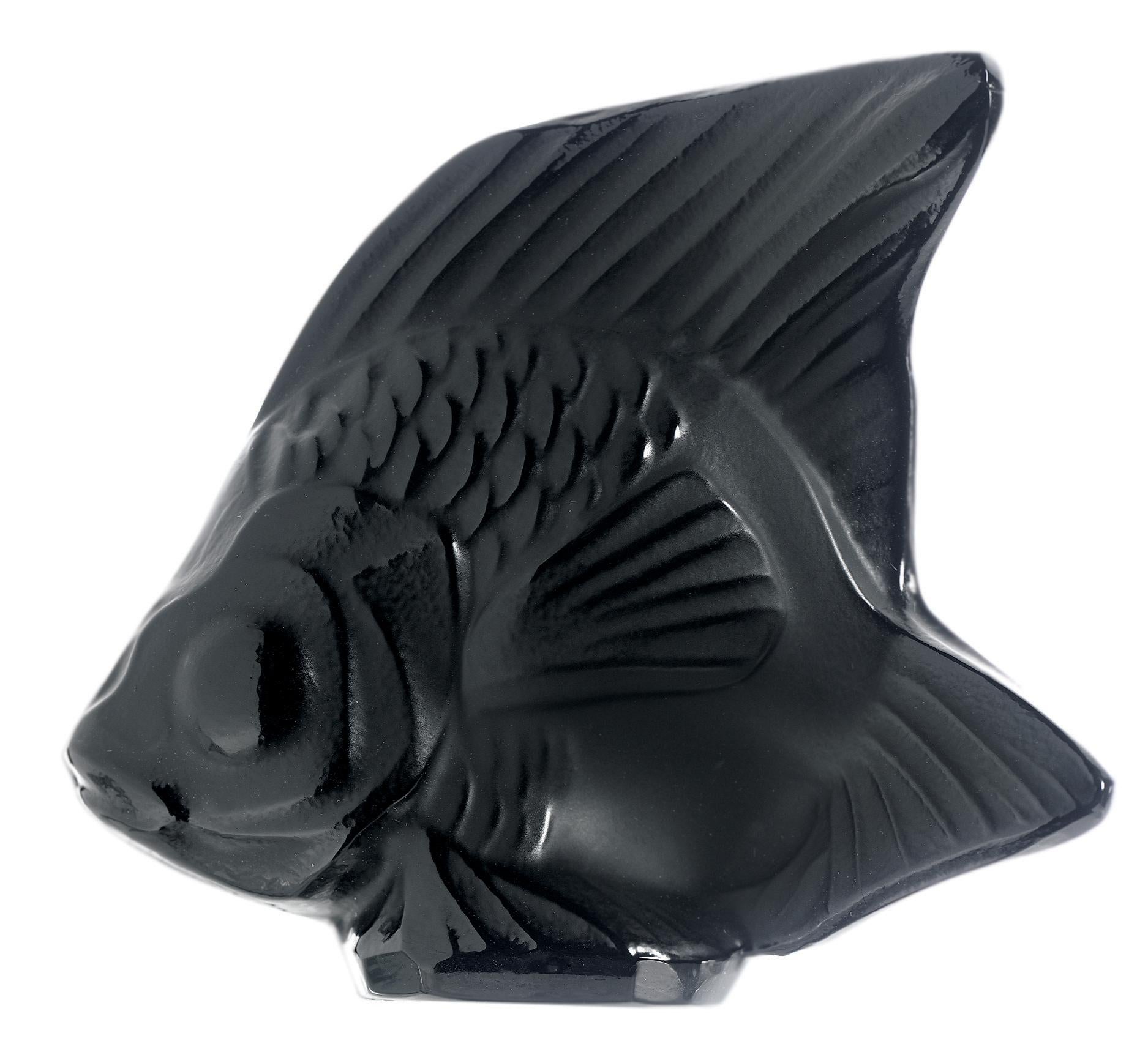 For Sale: Black Fish Sculpture in Crystal Glass Luster by Lalique 2