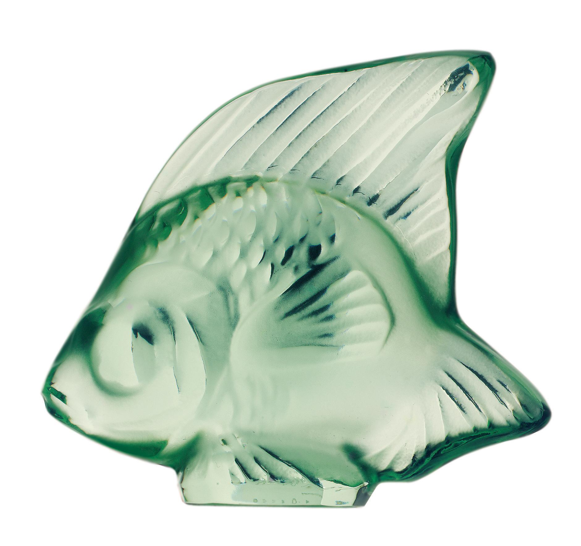 For Sale: Green (Light Green) Fish Sculpture in Crystal Glass Luster by Lalique 2