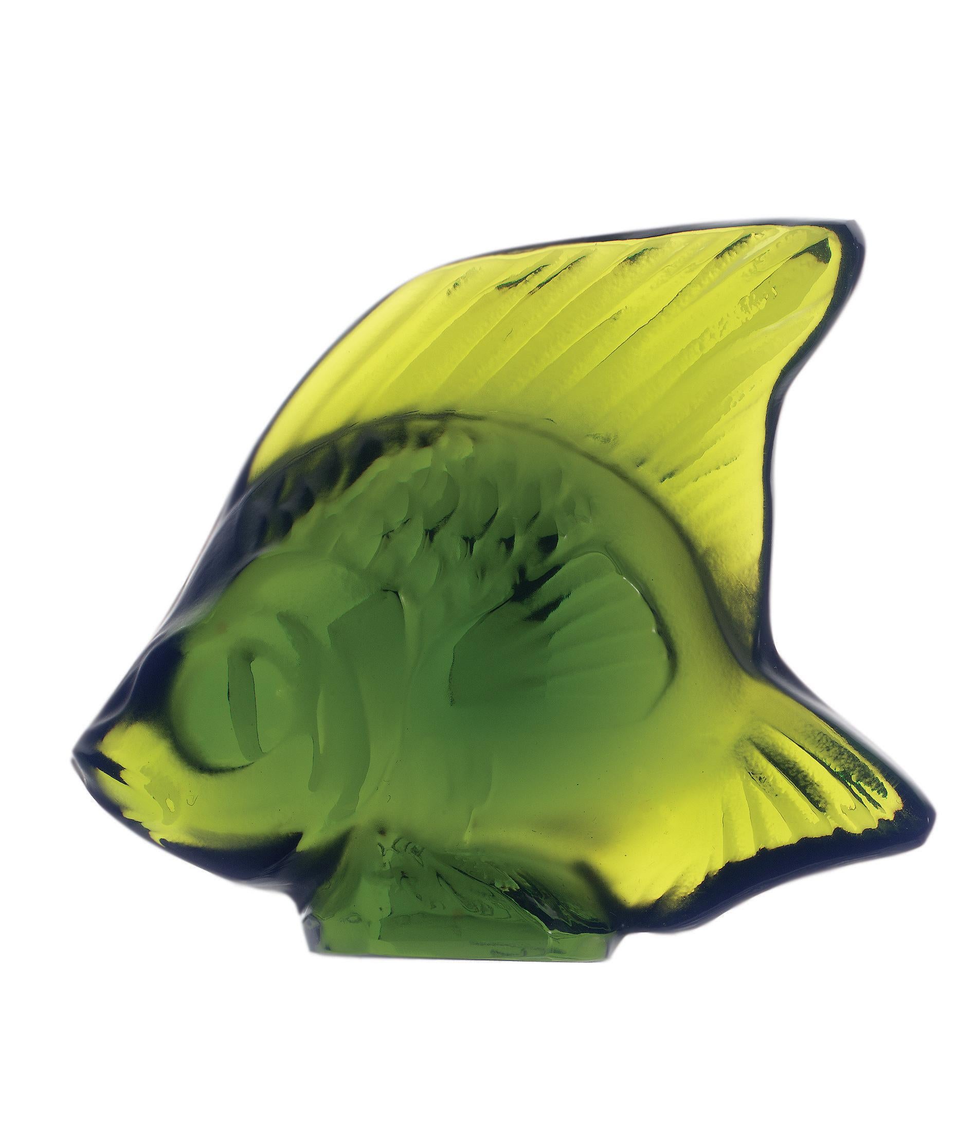 For Sale: Green (Lime Green) Fish Sculpture in Crystal Glass Luster by Lalique 2