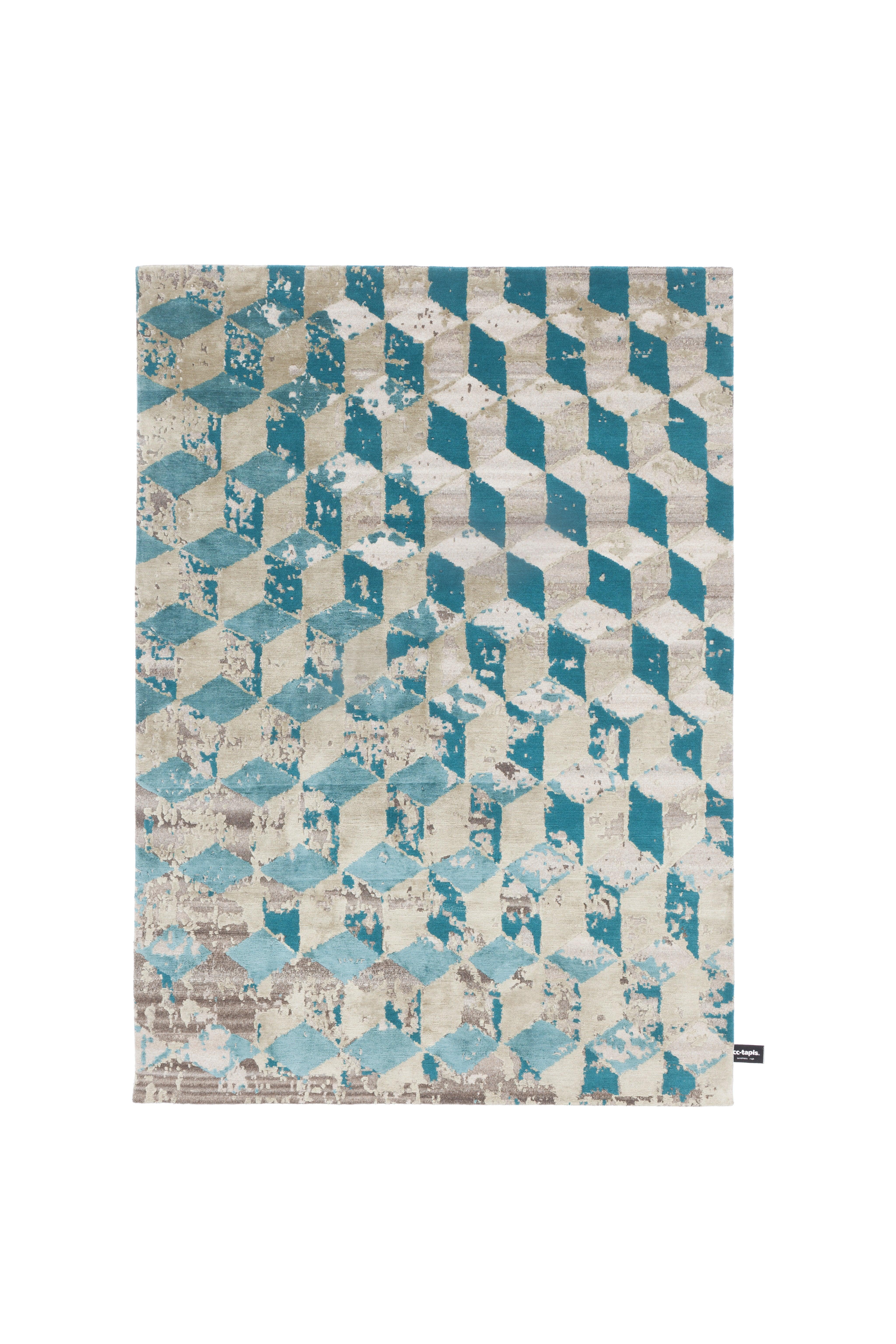 En vente : Blue (Petrol) cc-tapis - Tapis contemporain Infini Stucco Soie