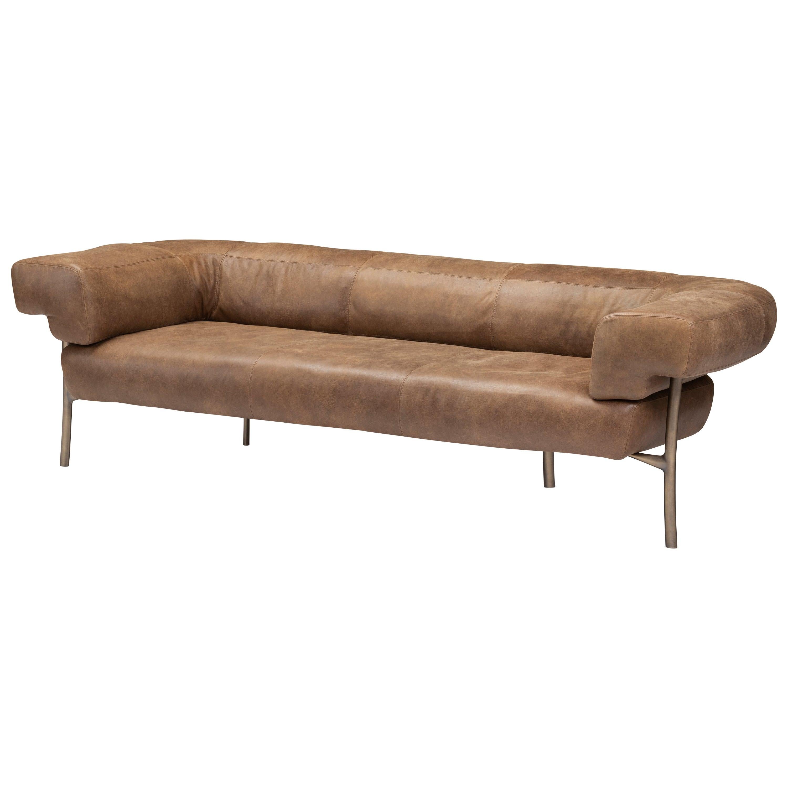 For Sale: Brown (681) Ghidini 1961 Katana 3-Seat Sofa in Natural Leather by Paolo Rizzatto 2