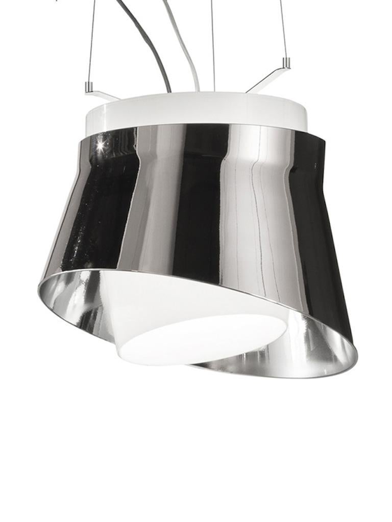 For Sale: Gray (White and Metallized) Vistosi Aria Suspension Light with Glossy Nickel Frame by Giovanni Barbato