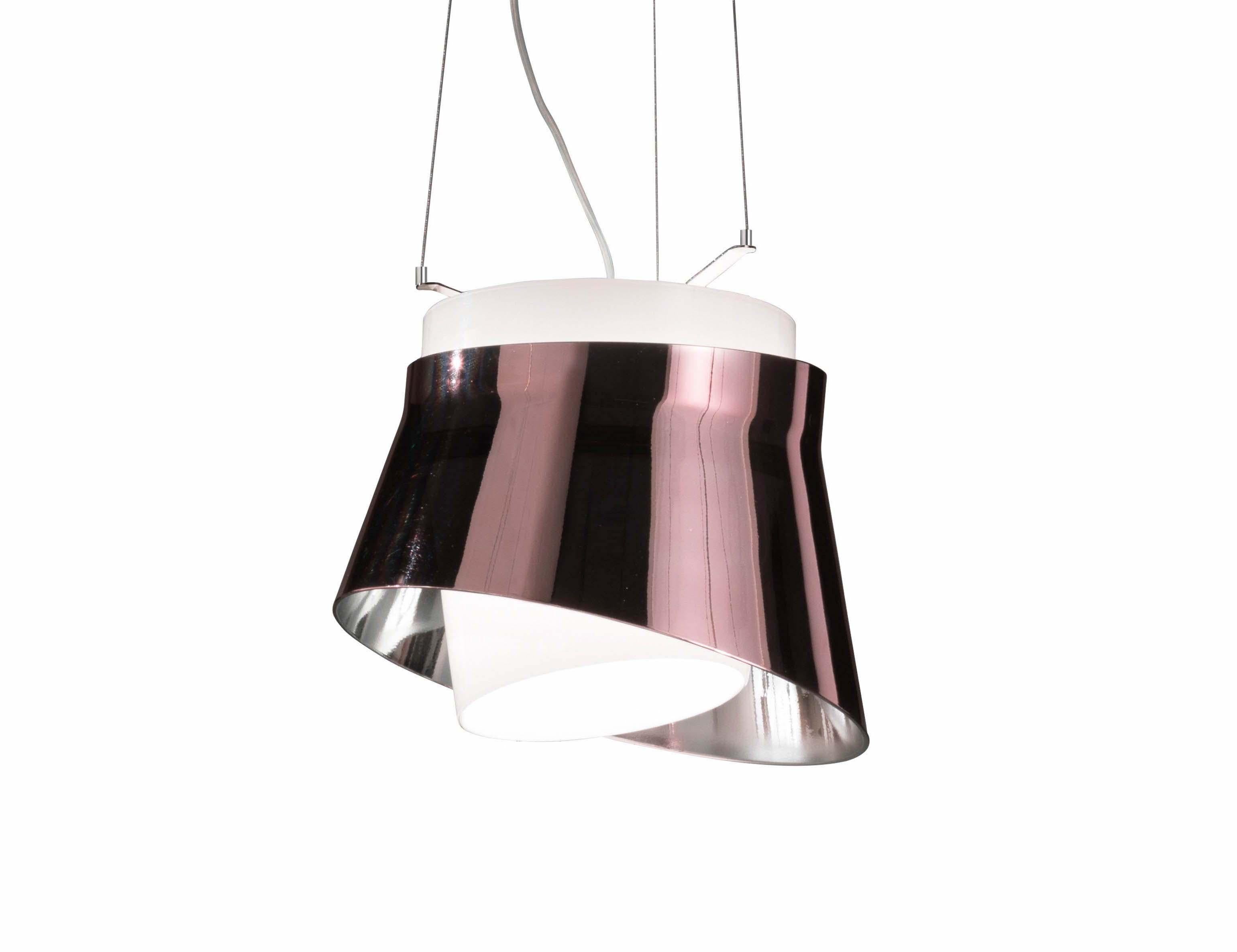 For Sale: Brown (White and Copper) Vistosi Aria Suspension Light with Glossy Nickel Frame by Giovanni Barbato