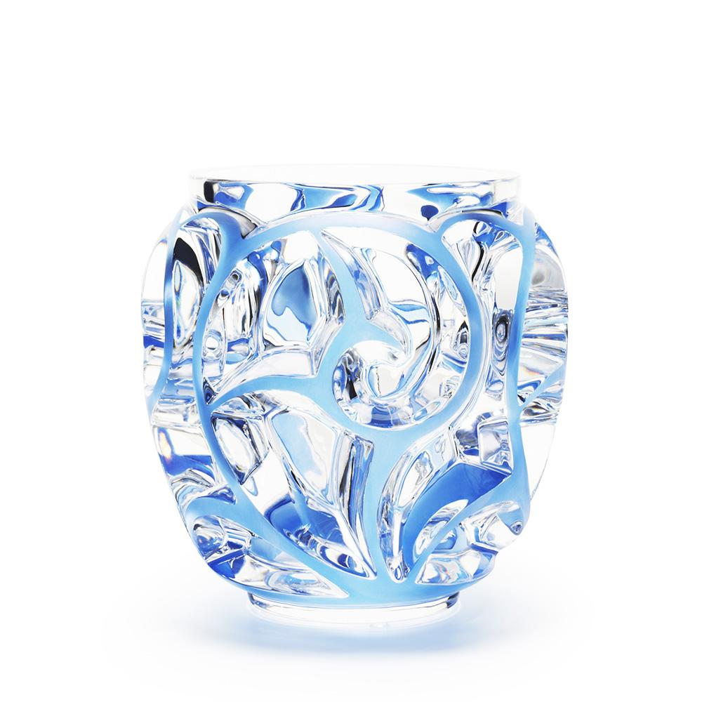 For Sale: Blue (Clear with Blue Patina) Grand Tourbillons Vase in Crystal Glass by Lalique