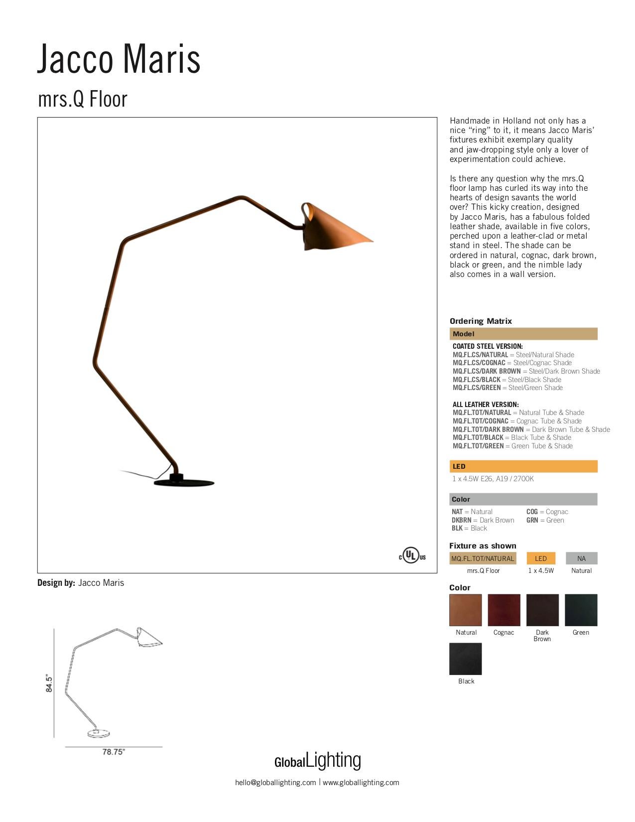 Dutch Jacco Maris Mrs. Q Floor Lamp in Full Leather & Natural Shade - 1stdibs New York For Sale