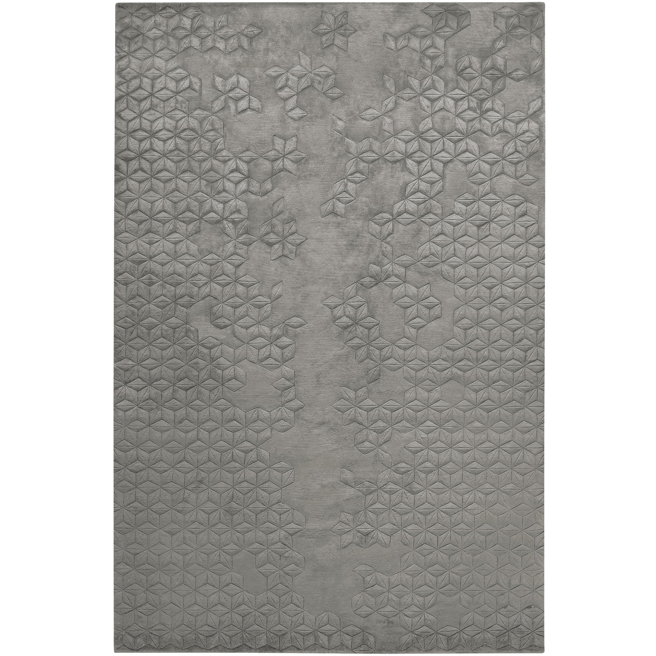 Star Silk Charcoal Hand-Knotted 14x10 Rug in Silk by Helen Amy Murray For Sale