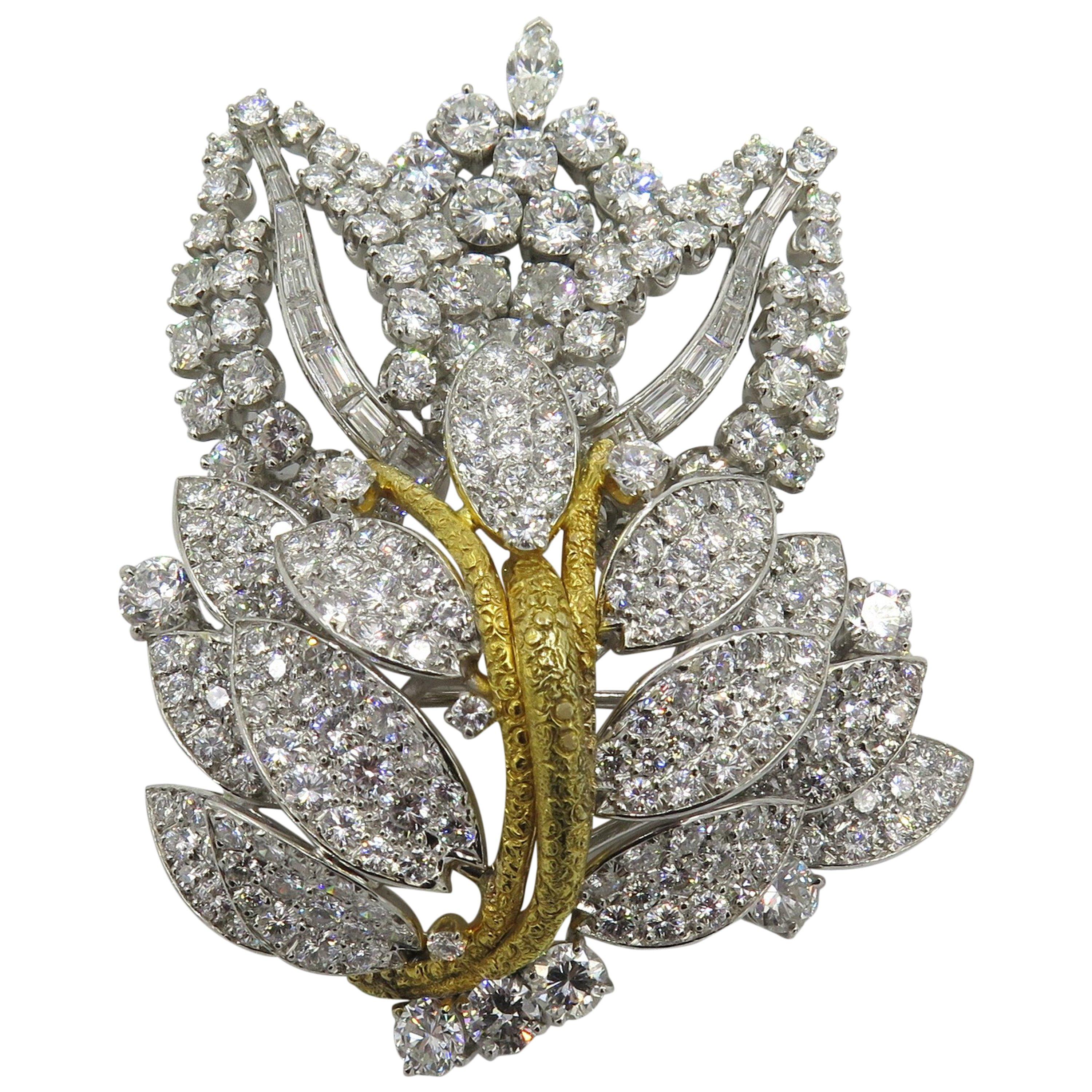 Women's or Men's Platinum, Gold and Diamond Leaf Brooch