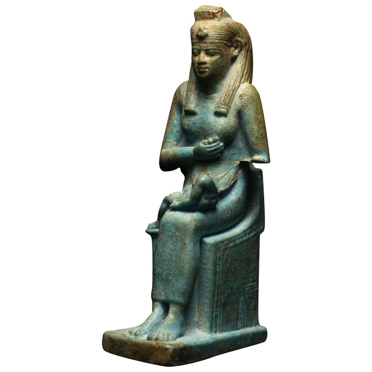 Ancient Egyptian Statuette of Isis and Horus For Sale