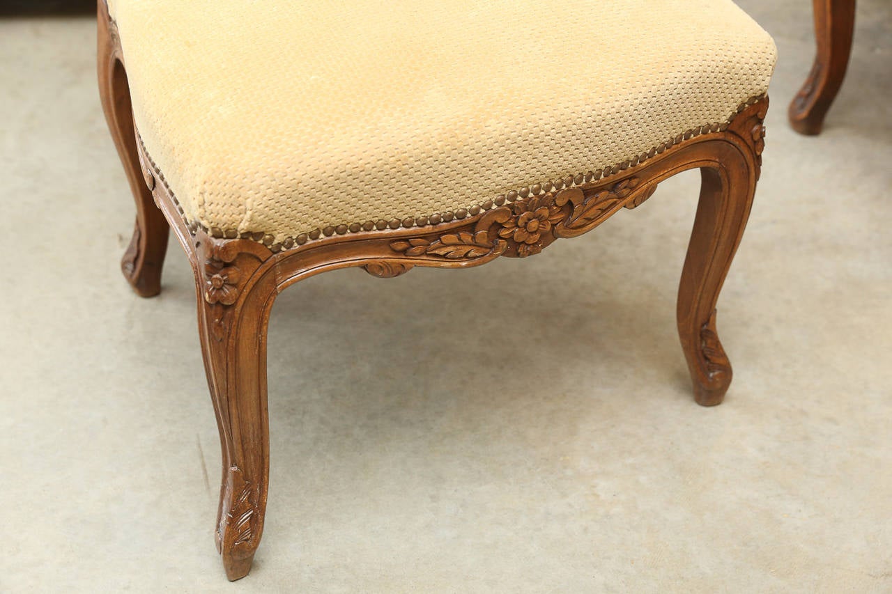 Set of Eight Louis XV Style Dining Chairs in Walnut