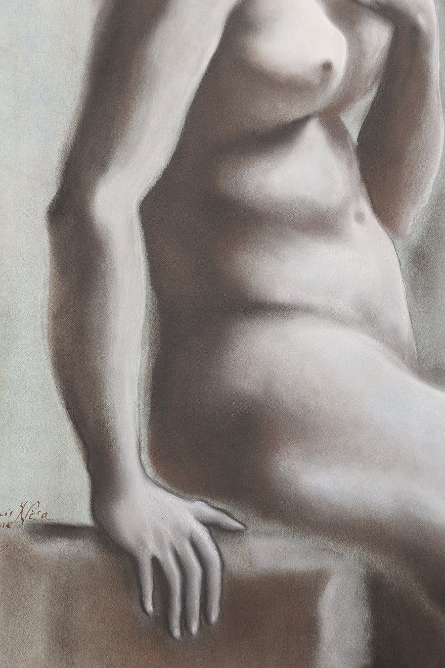 Expressionist Decorative Pastel Study of Nude, Life Sized, circa 1930 For Sale