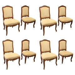 Antique Set of Eight Louis XV Style Dining Chairs in Walnut