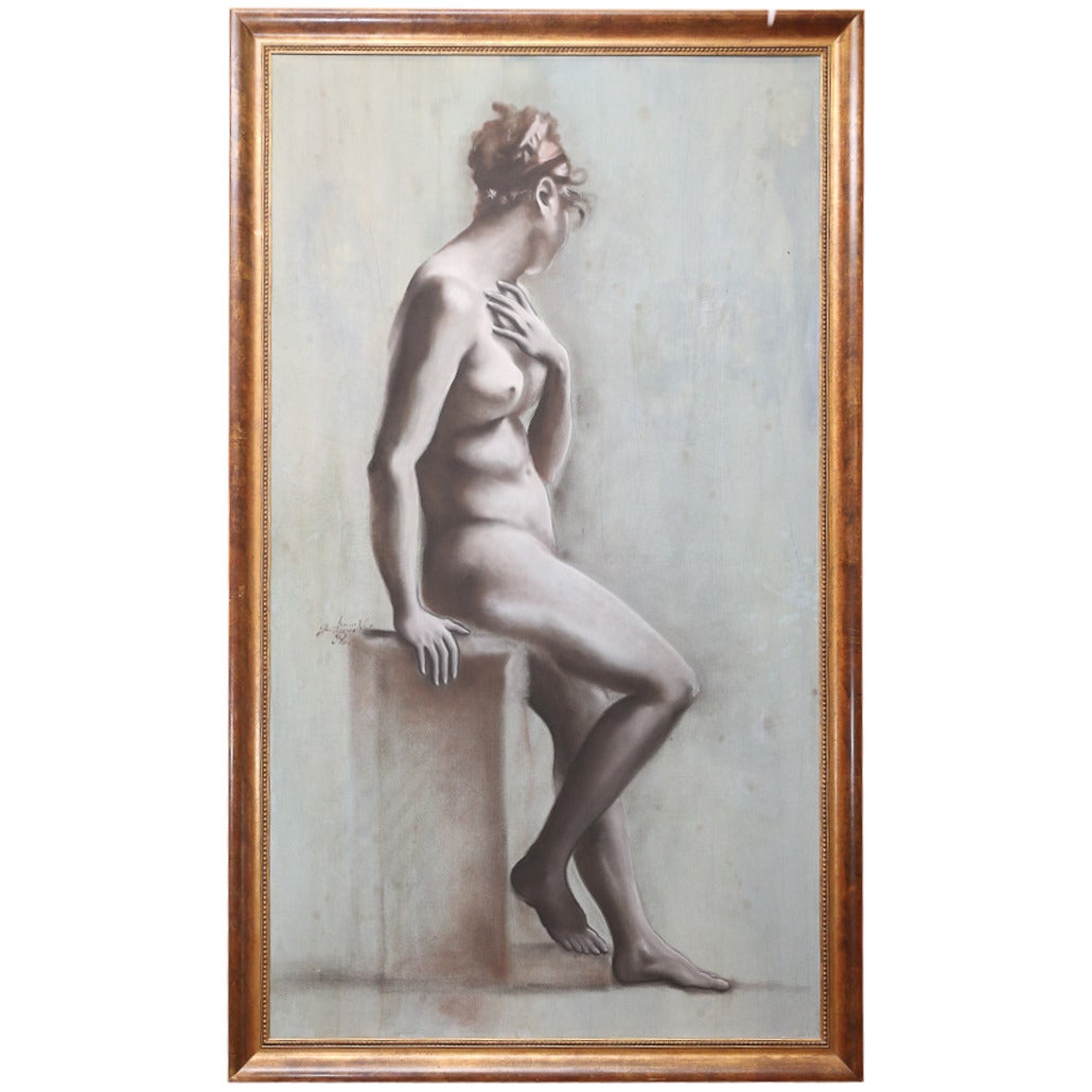 Decorative Pastel Study of Nude, Life Sized, circa 1930 For Sale