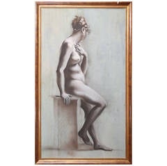 Decorative Pastel Study of Nude, Life Sized, circa 1930