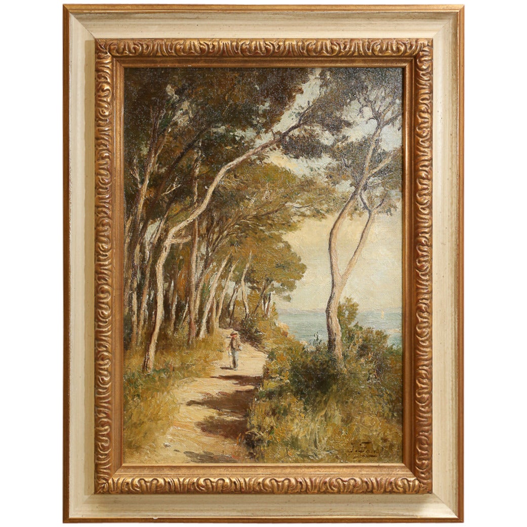 Beautiful Antibes Landscape Painting, Joseph Faust, 1868-1934 For Sale