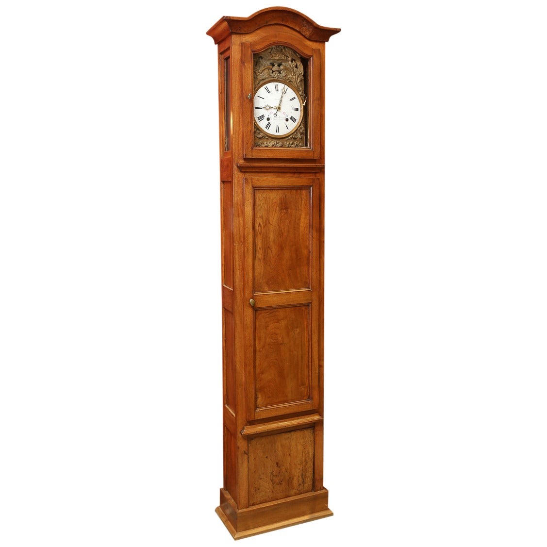 Tall Case Morbier Case Clock in Walnut For Sale