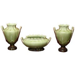 French Art Nouveau Glazed Ceramic Garniture