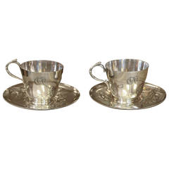 Pair of "Gallia" Art Nouveau Silverplated Cups and Saucers