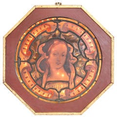 18th Century Stained Glass with Lady from Estate in Burgundy