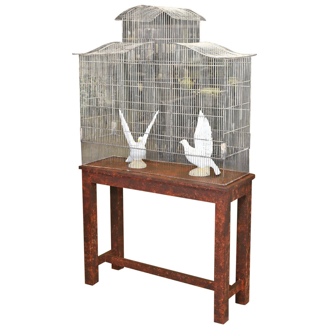 French Antique Bird Cage with Stand For Sale