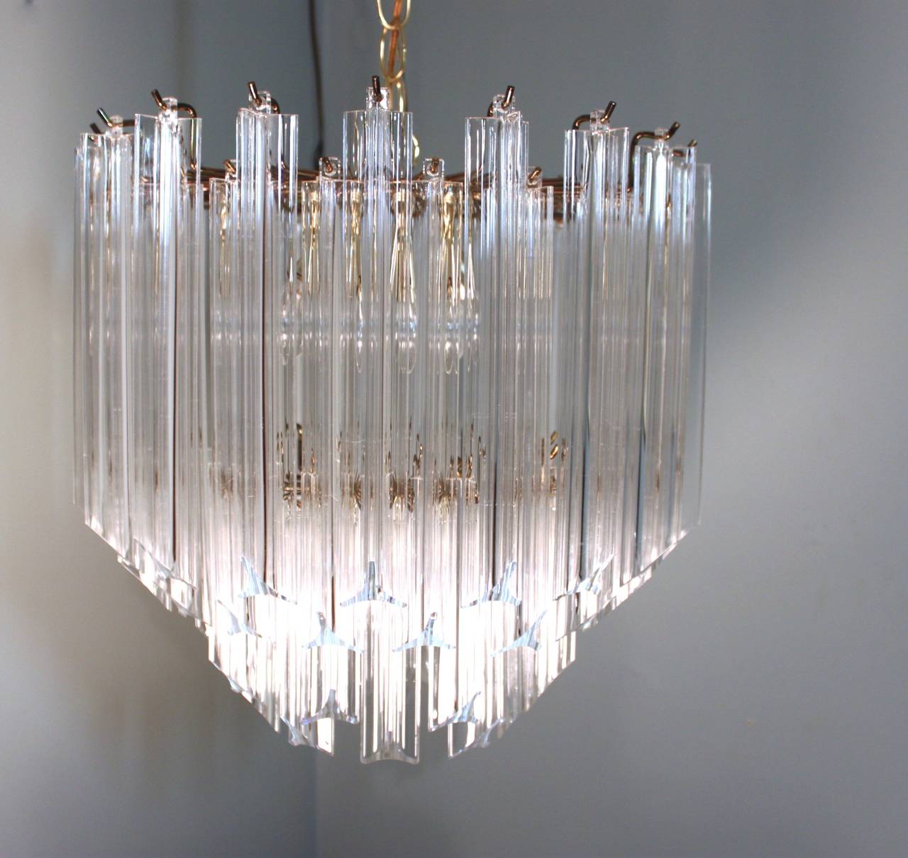 Lucite and Brass Cascading Chandelier In Excellent Condition In New Westminster, British Columbia