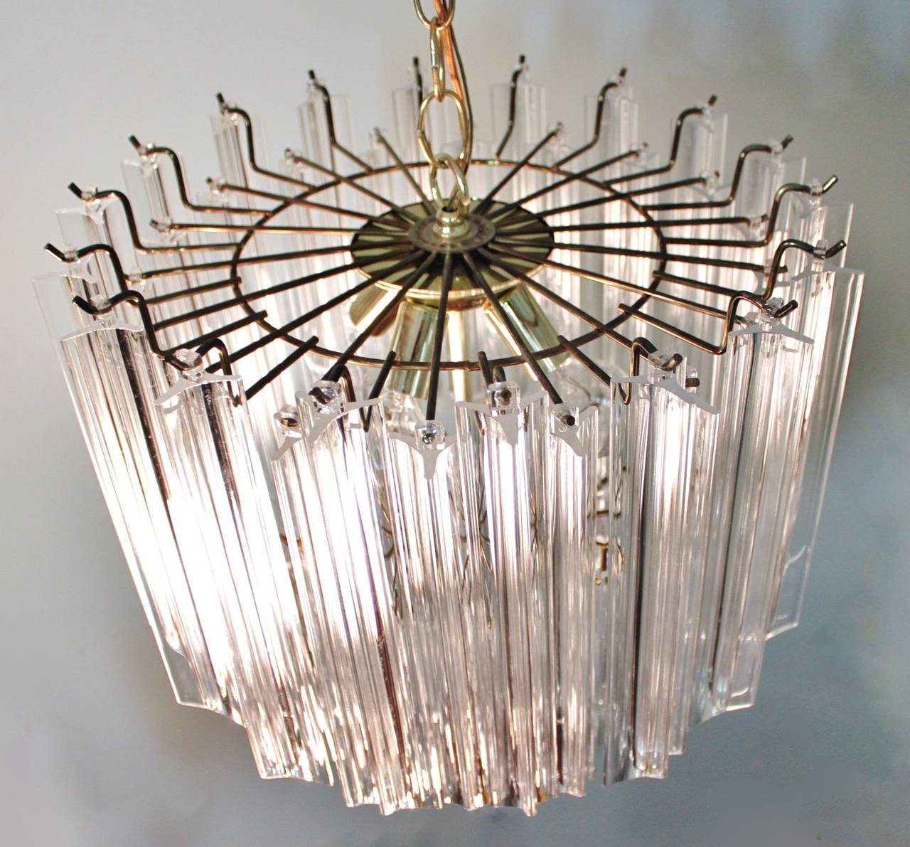 North American Lucite and Brass Cascading Chandelier