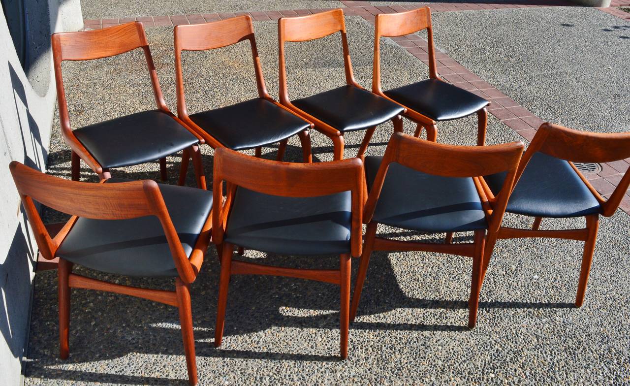 Danish Set of Eight Restored Erik Christensen Teak Boomerang Dining Chairs