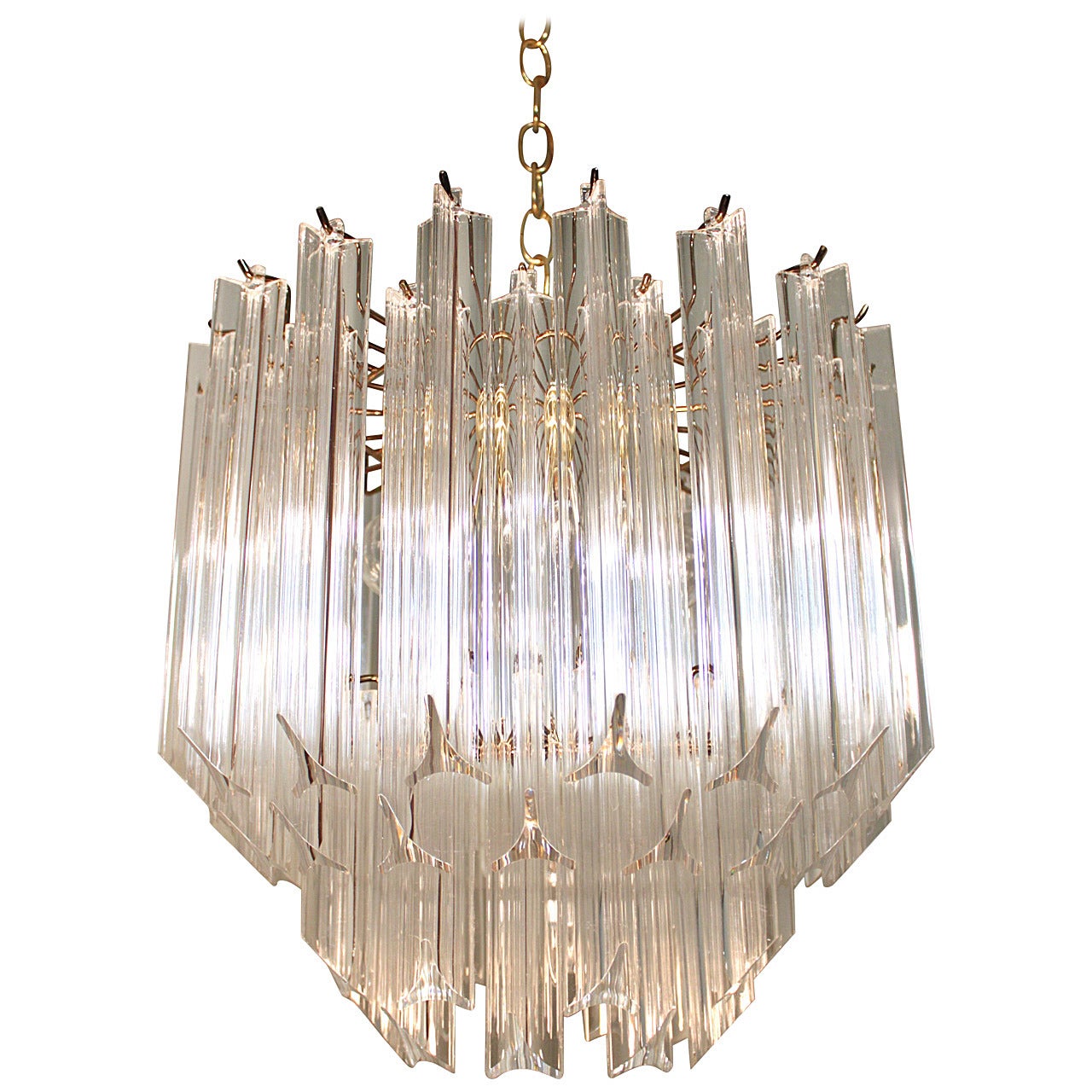 Lucite and Brass Cascading Chandelier