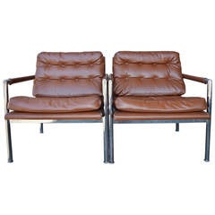 Chrome and Button-Tufted Vinyl Lounge Chairs by Harvey Probber