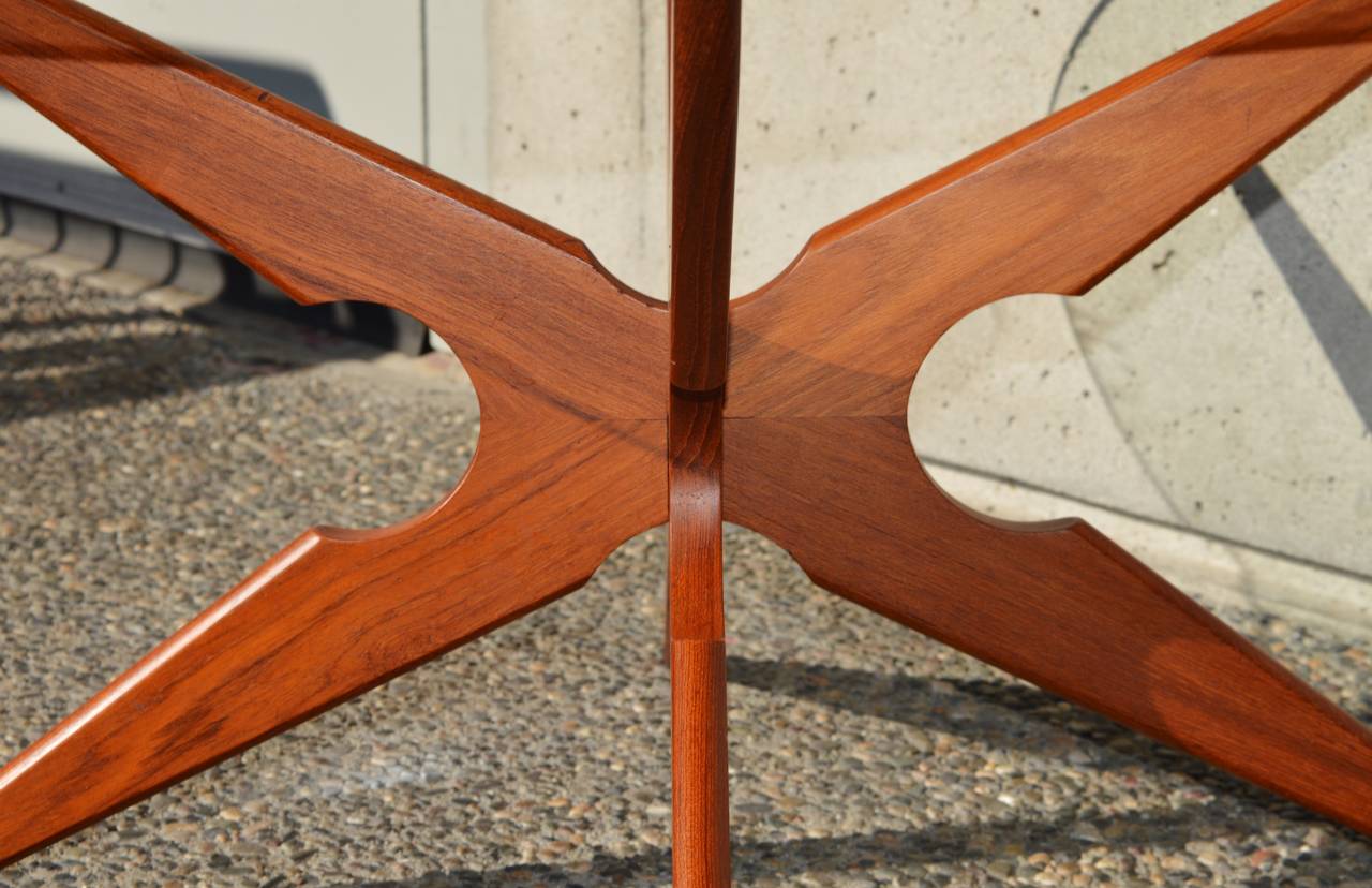 Polished Danish Teak Spider Leg Coffee Table Round Glass Top (Sike Mobler)