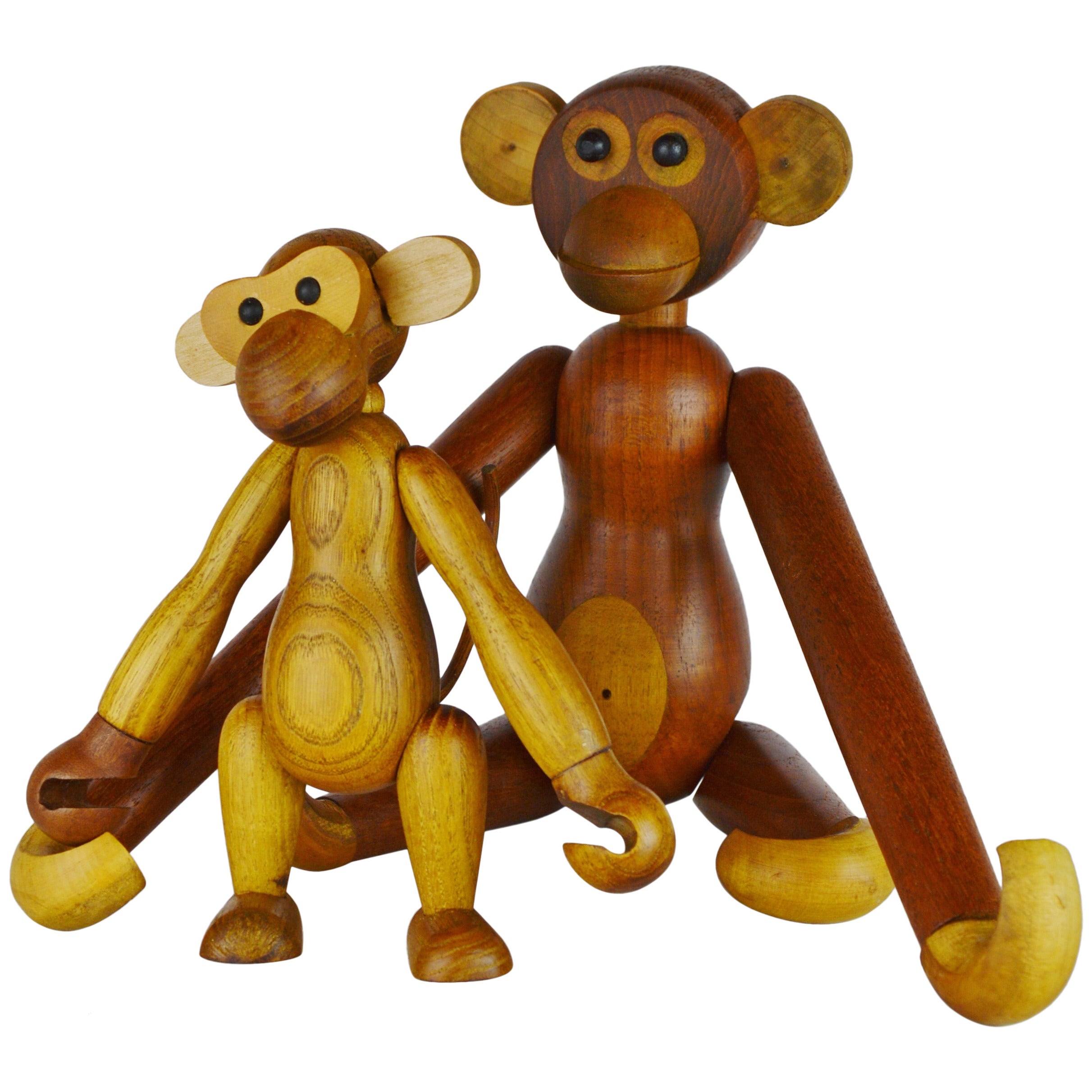 Pair of Vintage Articulated Monkeys in Teak and Other Woods