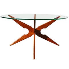 Danish Teak Spider Leg Coffee Table Round Glass Top (Sike Mobler)