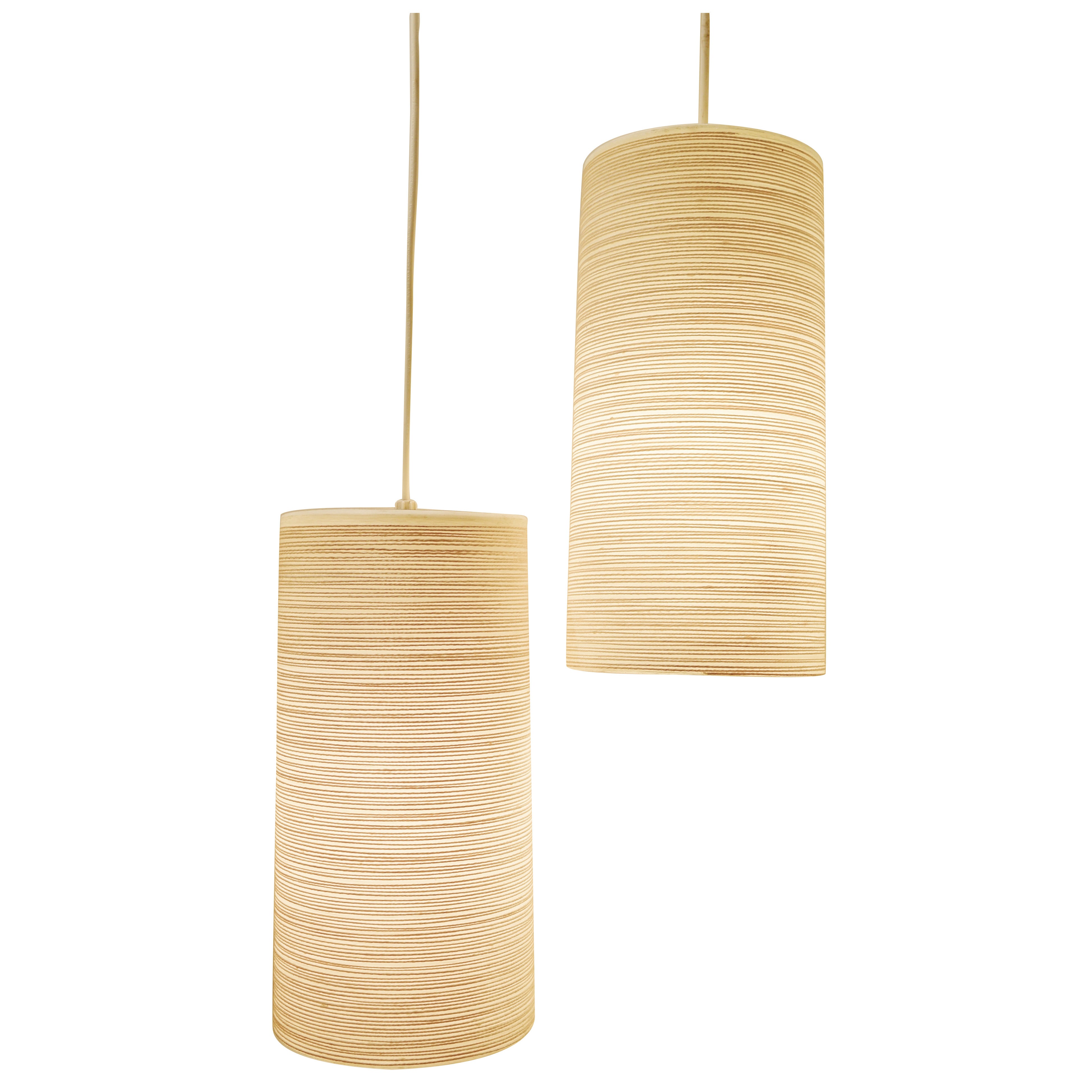 Two Pairs Organic Lotte Bostlund Fibreglass and Wool Cylinder Swag Lamps
