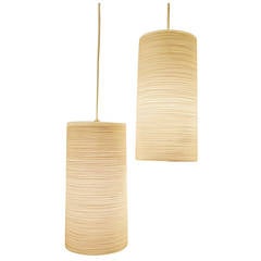 Two Pairs Organic Lotte Bostlund Fibreglass and Wool Cylinder Swag Lamps