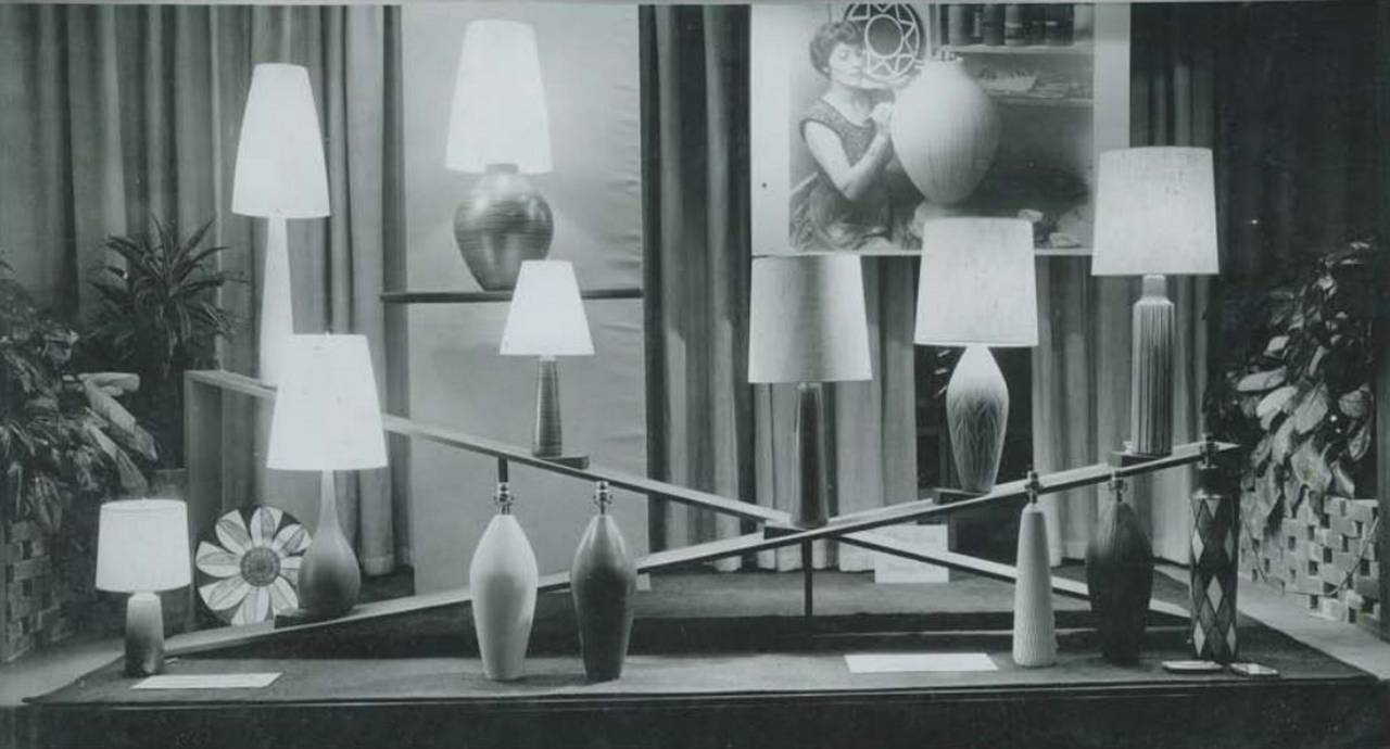 Monumental Pair of Lotte Bostlund Cream Ceramic Lamps 2