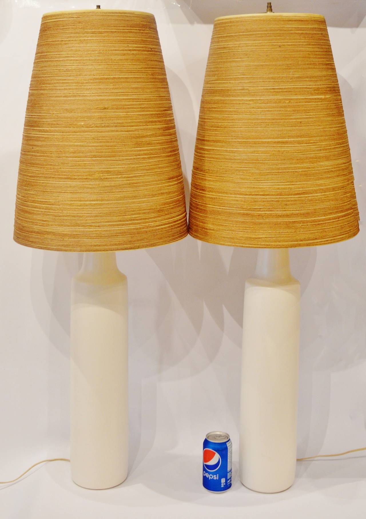 Canadian Monumental Pair of Lotte Bostlund Cream Ceramic Lamps