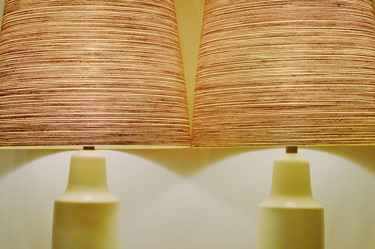 Monumental Pair of Lotte Bostlund Cream Ceramic Lamps In Good Condition In New Westminster, British Columbia