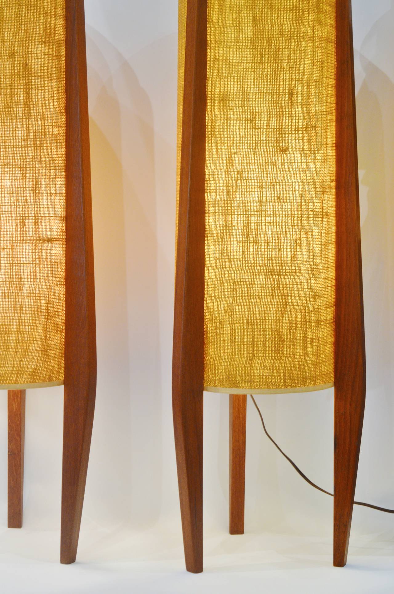 Pair of Large Danish Modern Teak and Jute Table or Floor Lamps In Good Condition In New Westminster, British Columbia